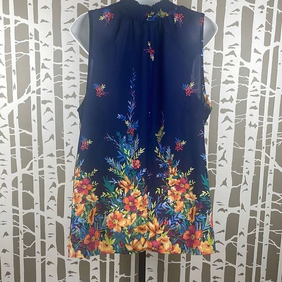 Chenault Smocked Mock Neck Floral Print Sleeveless Blouse 2X - Picture 5 of 8
